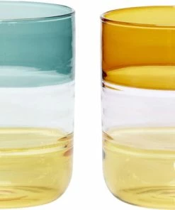 Hübsch Lemonade Glasses Amber/Petrol Set Of 2