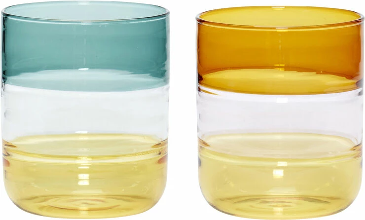 Hübsch Lemonade Glasses Amber/Petrol Set Of 2 1 Hübsch Lemonade Glasses Amber/Petrol Set Of 2